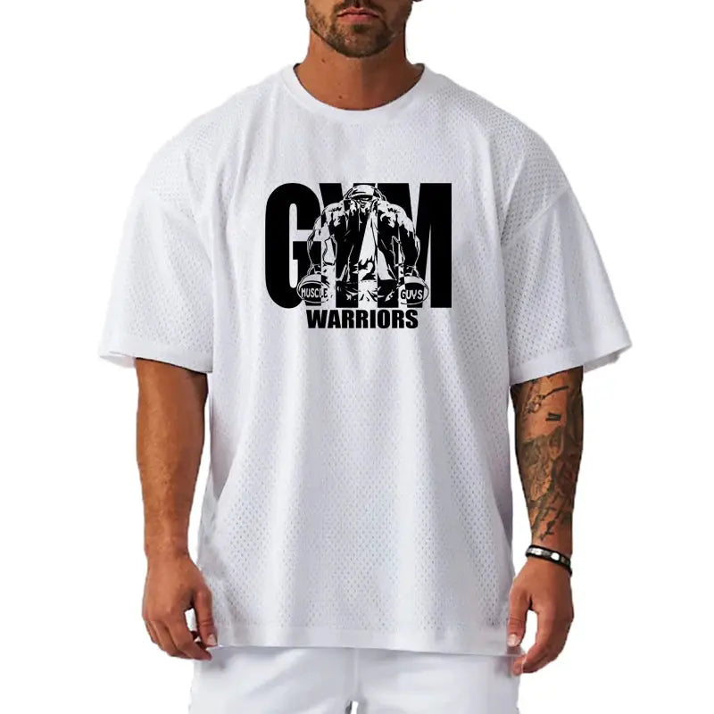 Oversized Loose Mens Casual Sport T Shirt Quick Dry Breathable Mesh For Gym Bodybuilding Fitness Short Sleeve