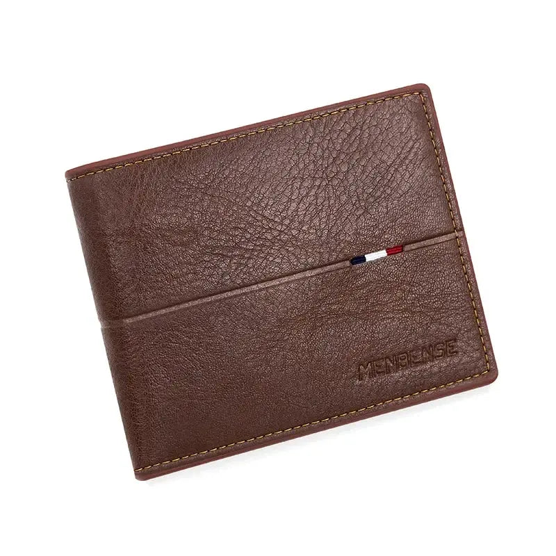 Men's brown PU leather bifold wallet with slim card slot, Simples Market