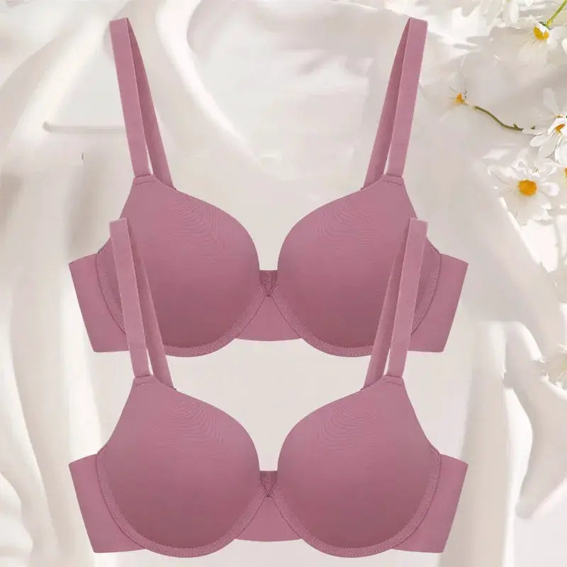 2-pack pink wireless bras with molded cups and adjustable straps