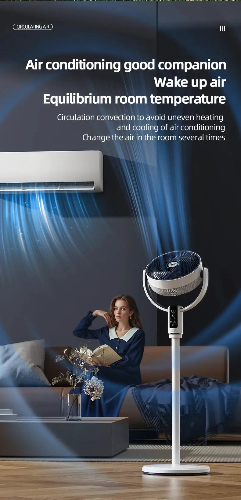 Simples Market floor standing fan with remote, white DC 12V, 9000mAh rechargeable battery.