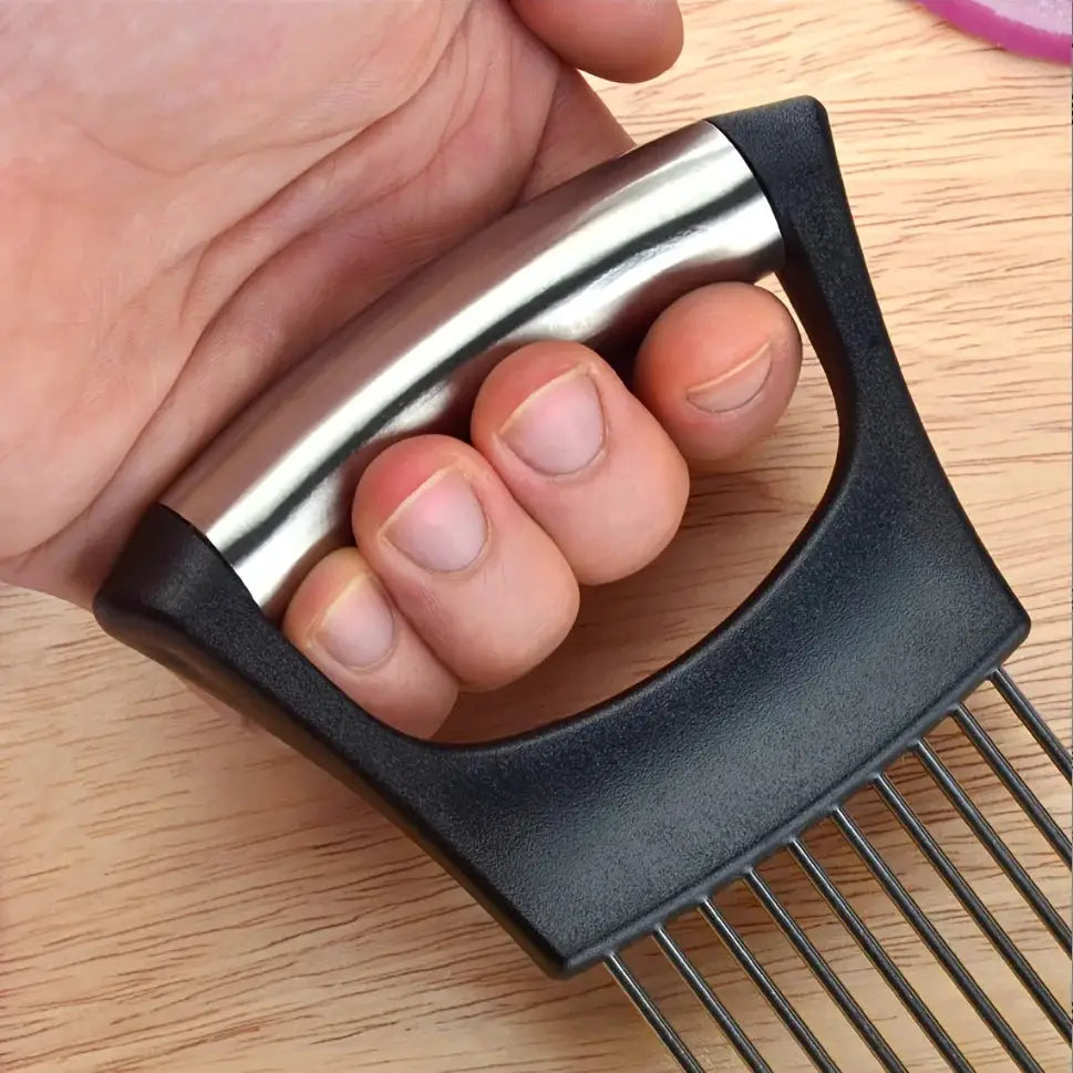 ChefCraft Stainless Steel Onion Slicer Holder And Meat Tenderizer Multipurpose Cutting Tool With Full Grip Handle