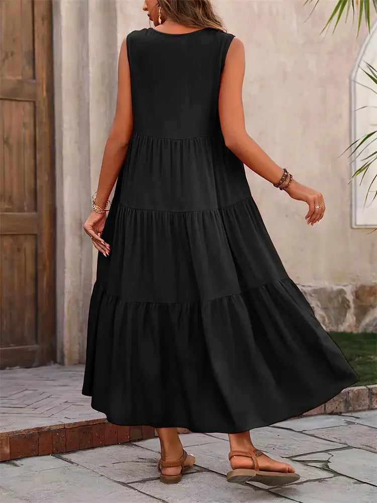 Elegant Summer Dress For Women Loose A Line Midi With V Neck Casual Sophistication In Yellow And Black