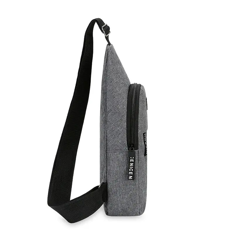 Simples Market chest bag crossbody, grey fabric with black adjustable strap, large capacity