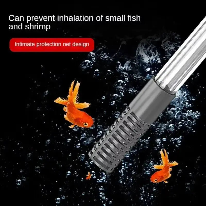 Fish tank siphon vacuum gravel cleaner by Simples Market with extension tube; gray ribbed body and clear tube