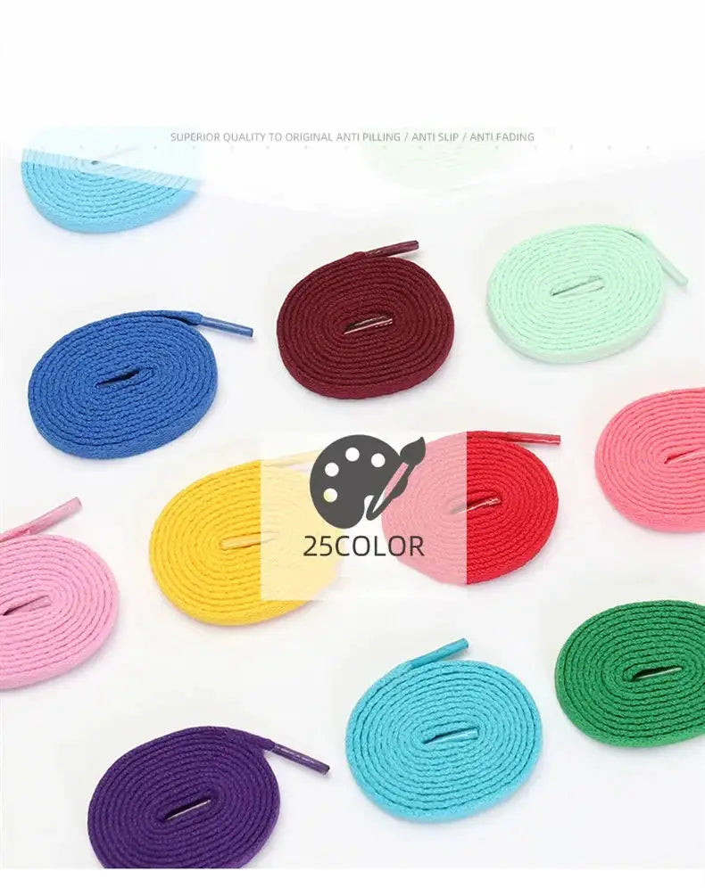 Flat shoelaces, 1 pair, assorted colors (blue, red, yellow, pink, green) for casual/unisex sneakers