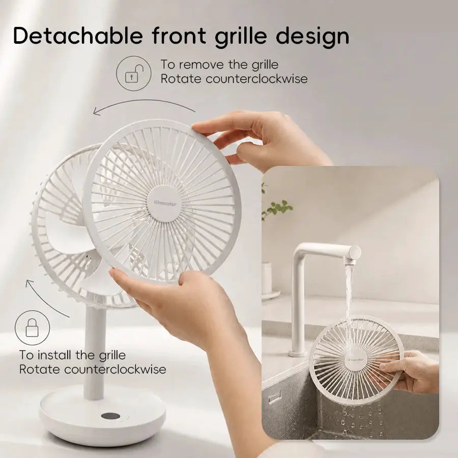 KINSCOTER desk fan by Simples Market, white USB rechargeable with detachable front grille