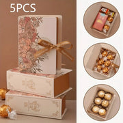 5Pcs book-shaped gift boxes with floral pattern, beige tones, brown ribbon by Simples Market
