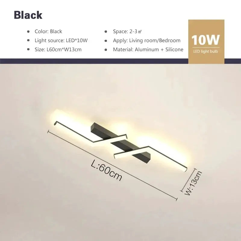 Modern LED ceiling light fixture, black metal with dual linear illuminated bars, Simples Market