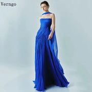 Verngo Royal Blue Strapless A Line Evening Dress Pleated Silk Prom