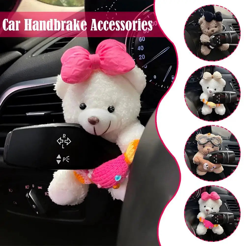 Simples Market Pilot Bear plush car ornament; white bear with pink bow, plus 4 other color variations set of 5