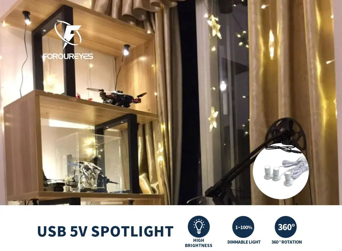 USB 5V dimmable LED spotlight kit for display cabinets by Simples Market with four mini downlights
