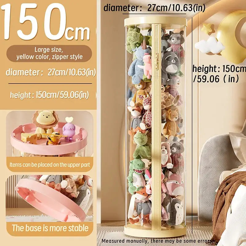 Transparent Doll Storage Box For Plush Toys And Dolls DIY Zipper Tube Organizer Christmas Gift For Kids