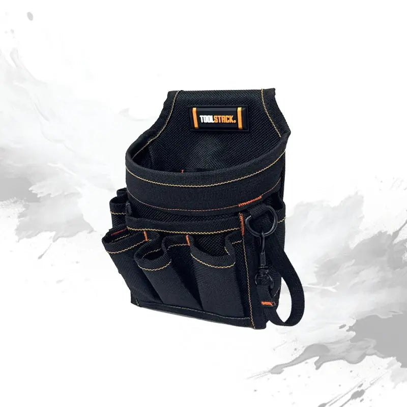 TOOLSTACK electrician pouch, black wear-resistant tool bag with multiple pockets and belt strap
