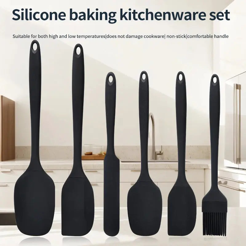 Cream Color Silicone Kitchenware Six Piece Set With Scraper Spatula And Oil Brush For Baking And Cooking