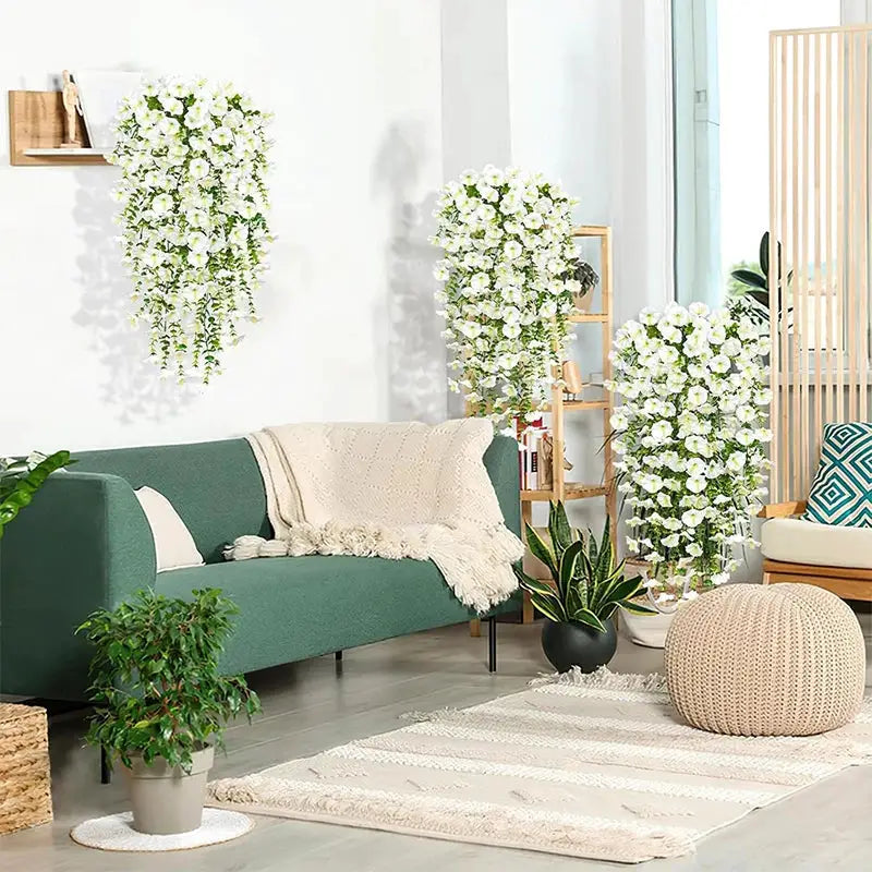 75cm White Artificial Morning Glory Wall Hanging Vines With Eucalyptus Silk Flowers For Home Or Garden Decor