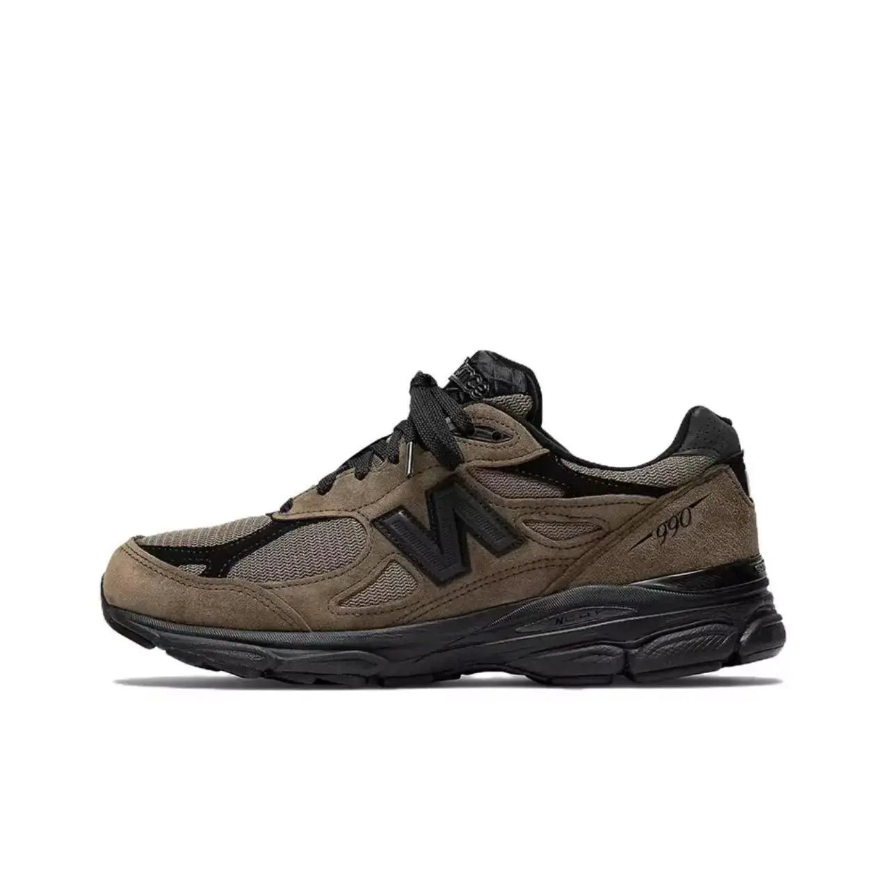 990 running shoe in brown mesh with suede overlays, anti-slip black sole, breathable casual sneaker