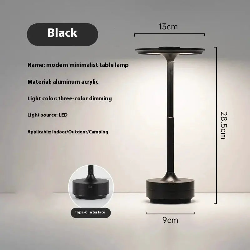 Simples Market wireless touch table lamp, black aluminum/acrylic, infinitely dimmable LED, rechargeable