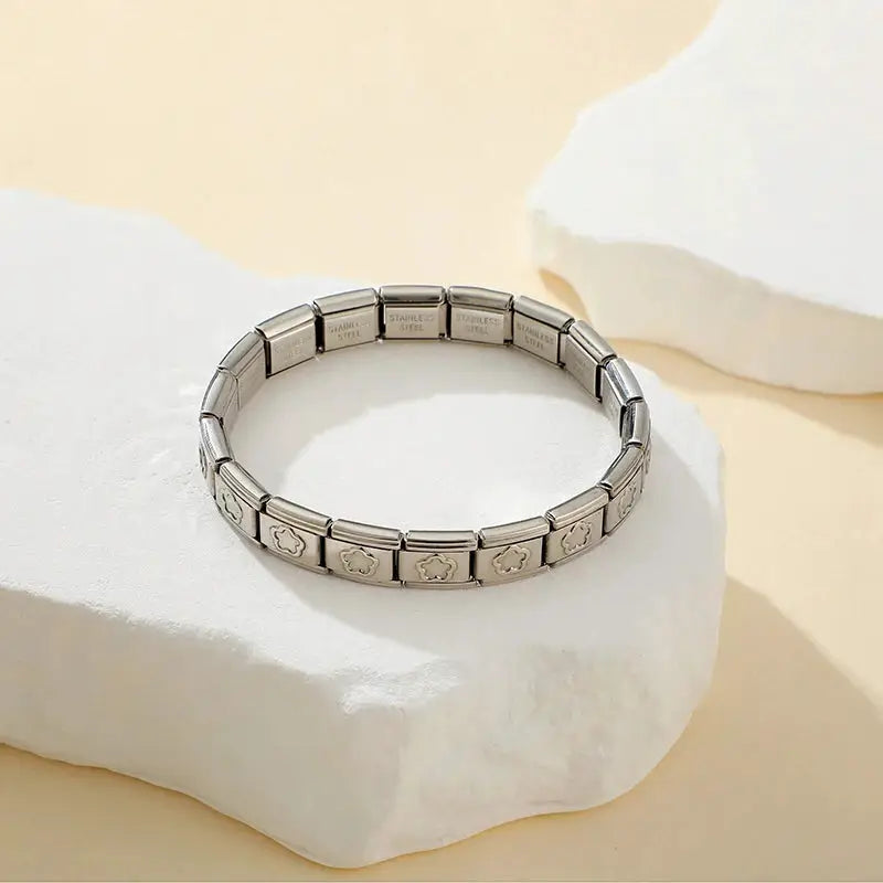 Stainless steel Italian charm bracelet, 9mm wide, elastic DIY modular jewelry