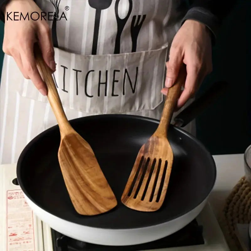 Two Piece Wooden Japanese Spatula Set For Nonstick Cookware High Temperature Resistant Kitchen Utensils