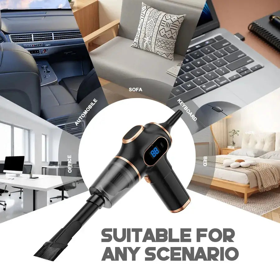 Simples Market ABS wireless car vacuum cleaner, black with rose gold accents, suitable for car, office and home.
