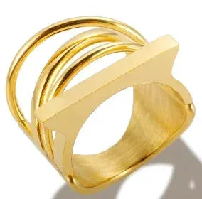 Gold Stainless Steel Ring With Round Bead And Clear Crystal Zircon Waterproof Everyday Fine Jewelry