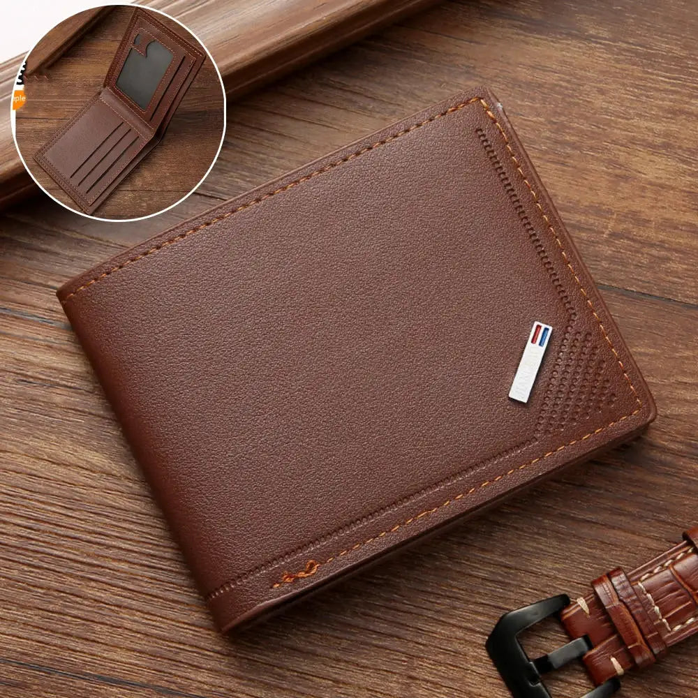 PU leather RFID wallet for men, brown slim vertical cardholder with ID slot