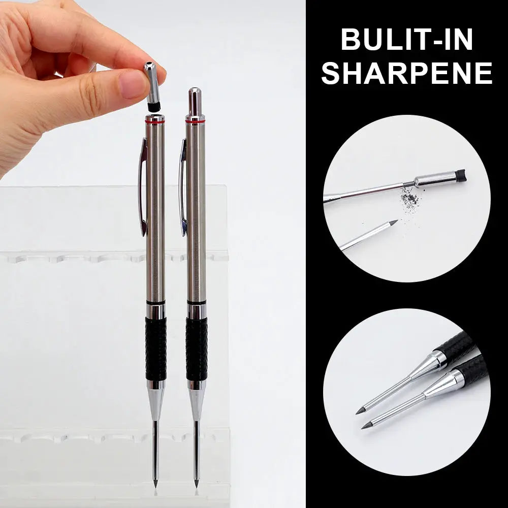 New Deep Hole Woodworking Mechanical Pencil pair, 2.0mm, metal bodies with black textured grips