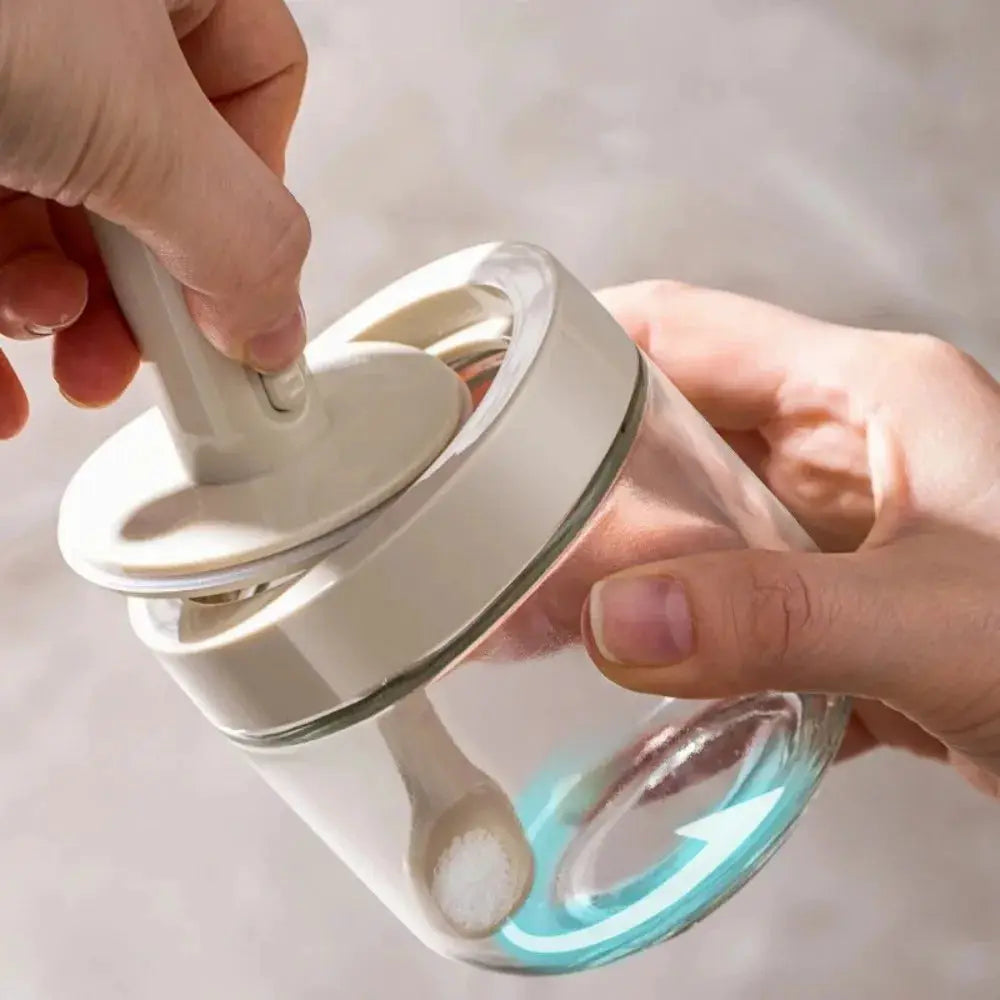 Glass Seasoning Bottle With Telescopic Spoon Leak Proof Moisture Proof Salt Storage Box For Kitchen