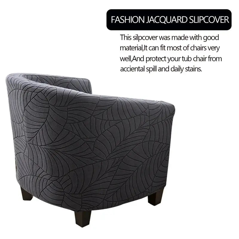 Leaves Jacquard tub chair cover; Simples Market charcoal-gray fabric, anti-dirt stretch slipcover for living room.