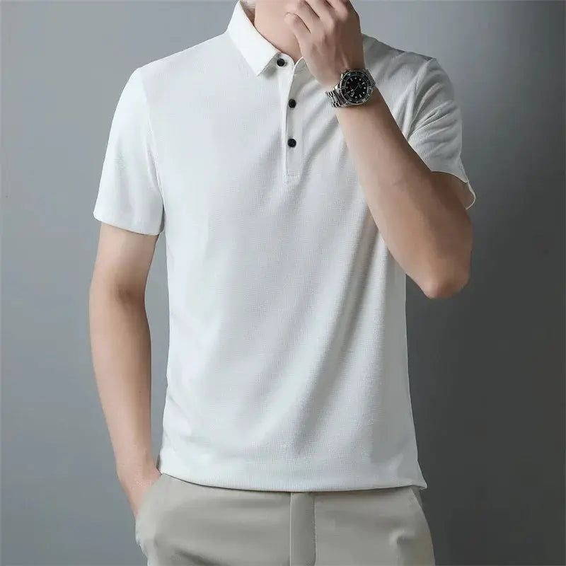 Men's white polo shirt with short sleeves, collar and button placket by Simples Market