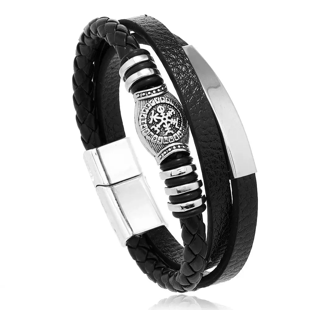 Vintage Multilayer Braided Leather Bracelet For Men Stainless Steel Rope Design Jewelry Gift