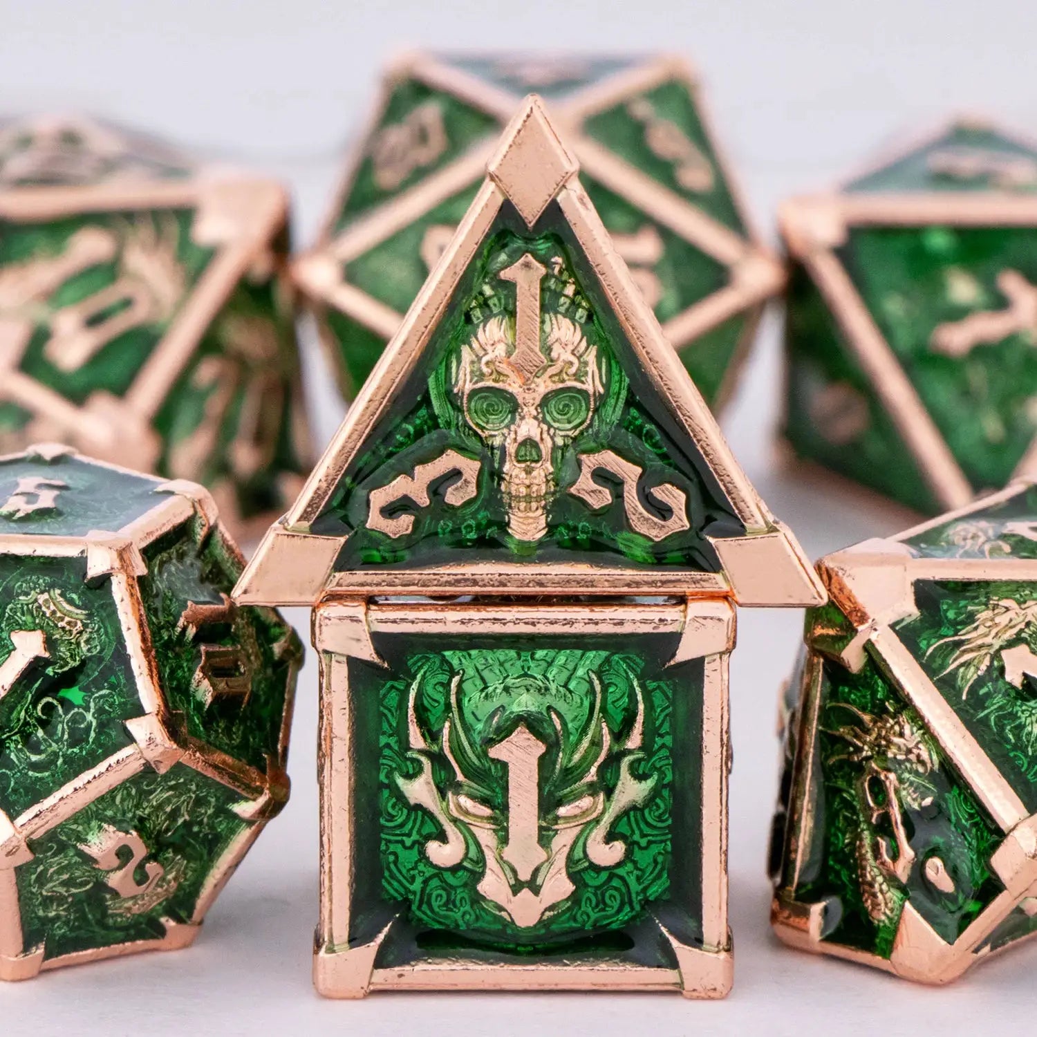 Skull And Dragon Metal Dice Set For Dungeons And Dragons Polyhedral Dice For Tabletop RPGs