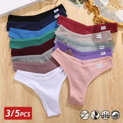 FINETOO cotton Brazilian panties, V-waist T-back underwear, 3/5Pcs set in assorted colors, Simples Market