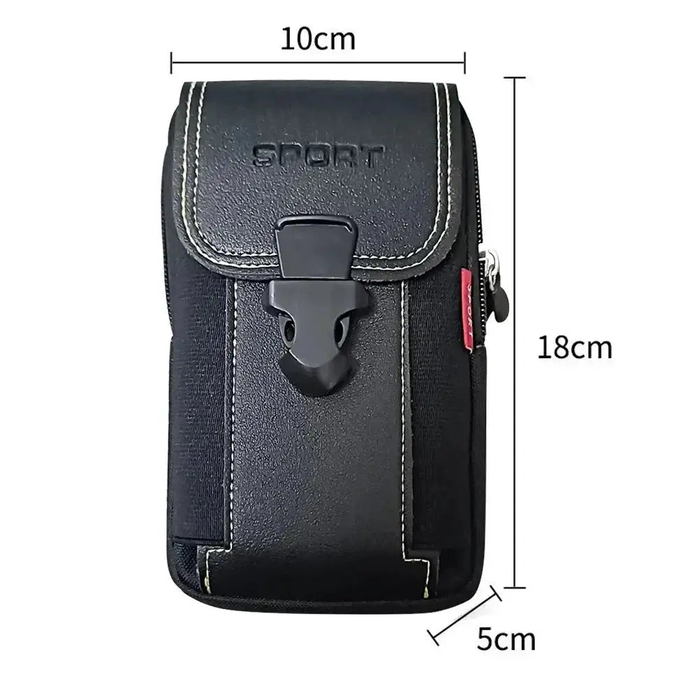 Simples Market black belt pouch for mobile phone; faux leather with white stitching, 18x10x5 cm