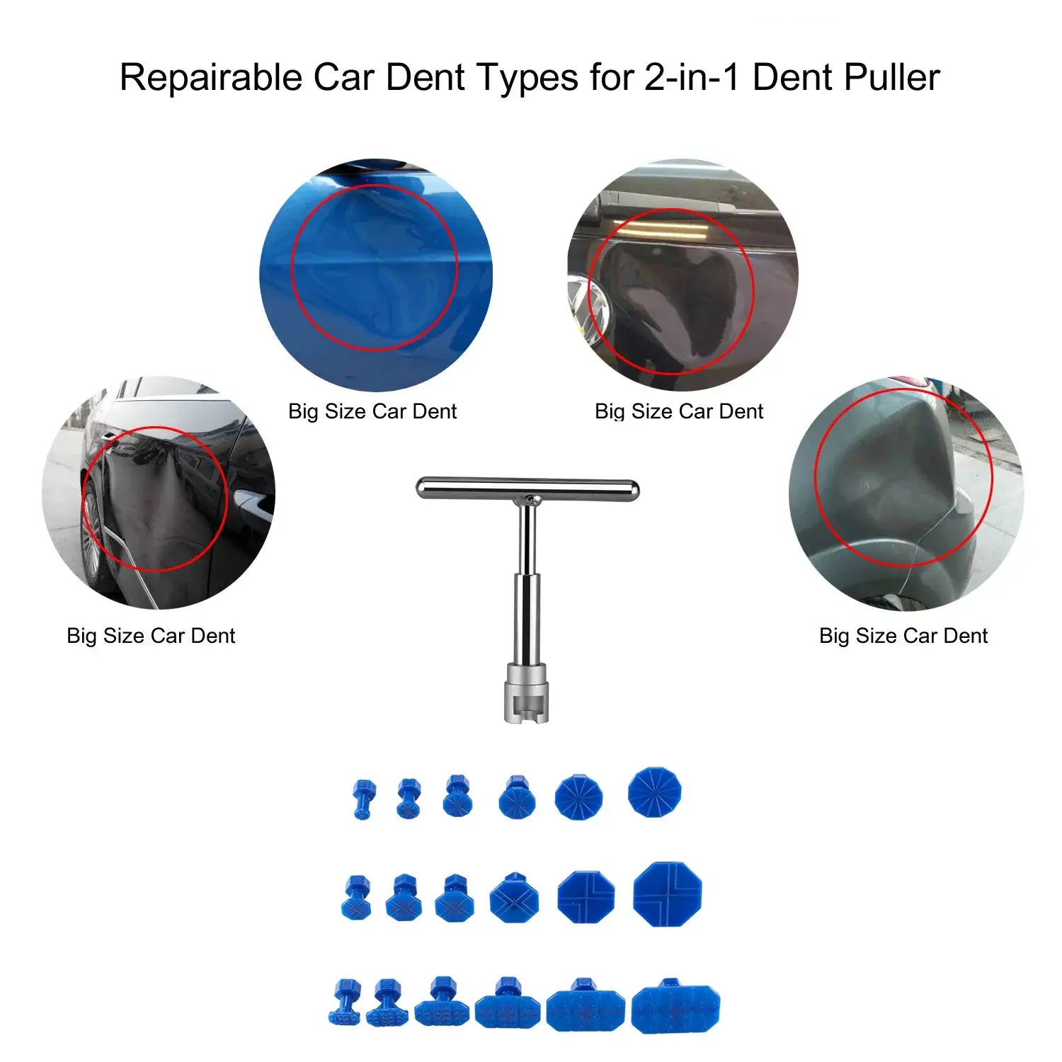 Simples Market car dent repair puller kit with 18 blue plastic glue tabs and T-handle dent remover