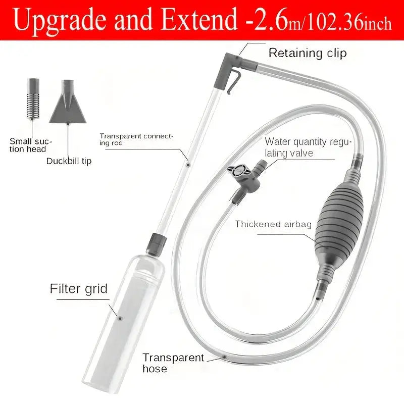 Simples Market fish tank siphon gravel cleaner kit with extension tube; clear hose, regulator valve, filter grid.