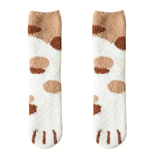 Kawaii Cartoon White Socks For Women Cute 3D Dog Paw Pattern Fleece Warm Home Floor Sleeping
