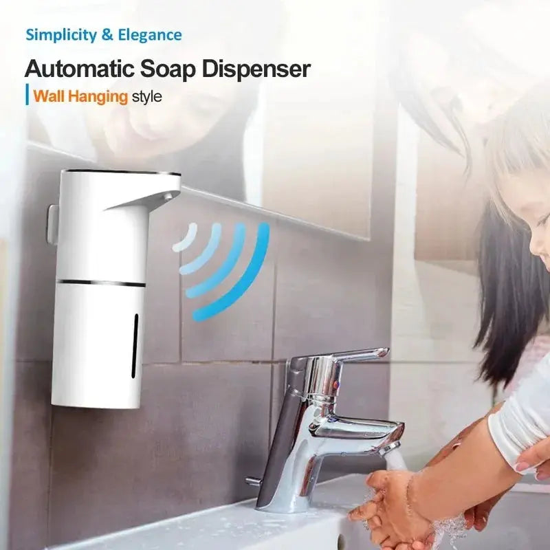 Automatic wall-mounted soap dispenser by Simples Market, white vertical sensor unit for touchless bathroom use