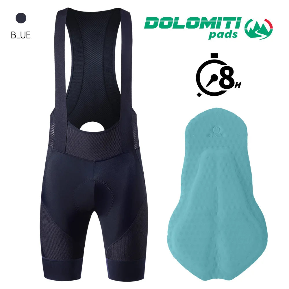 RION cycling bib shorts for men in blue with mesh back and Dolomiti pads.