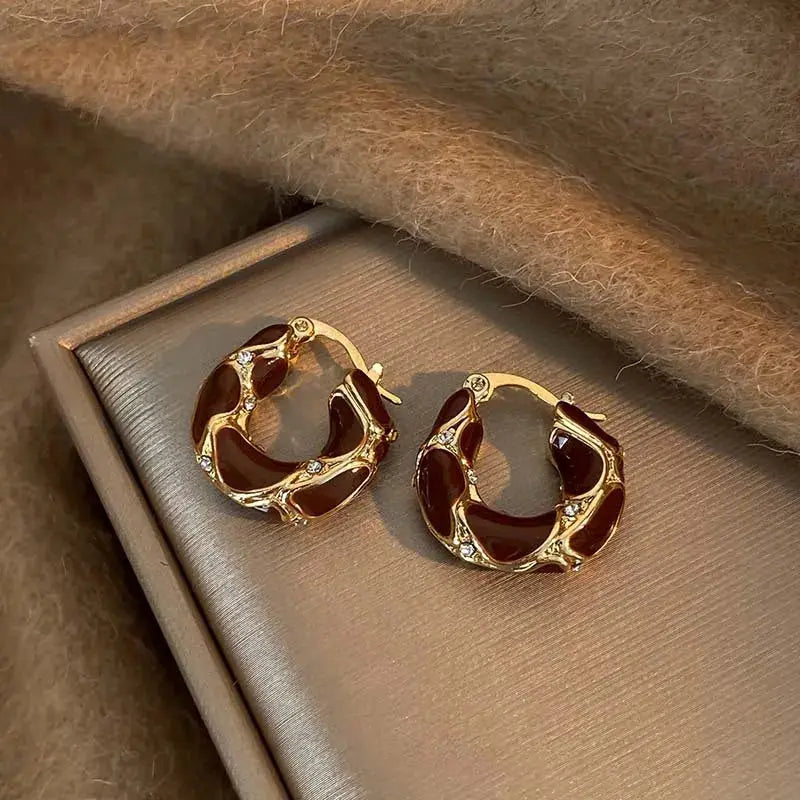 Vintage Dripping Oil U Shaped Hoop Earrings For Women Simple Temperament All Matching Jewelry 2024