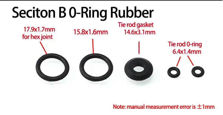 Shower faucet O-ring set, black rubber, multi-size 5-piece kit