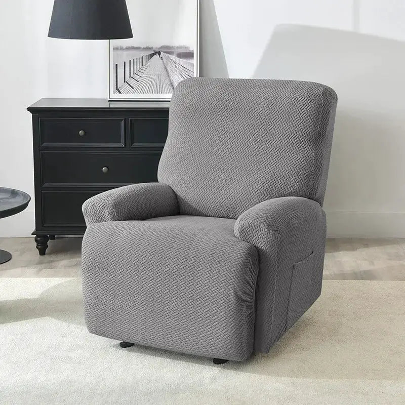 Jacquard stretch recliner chair slipcover in grey by Simples Market