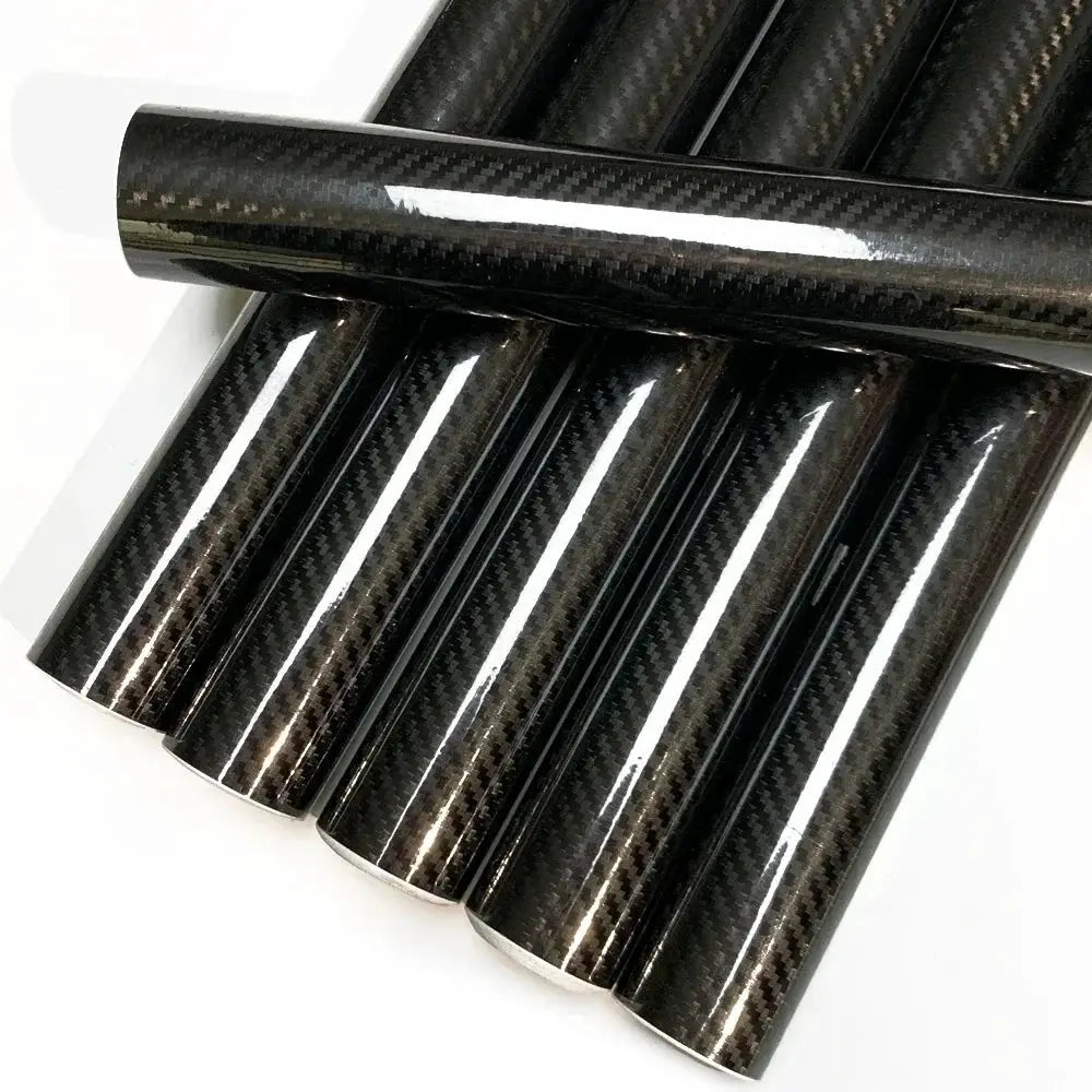 2D-9D carbon fiber wrap rolls in glossy black car vinyl; waterproof adhesive for auto and motorcycle use