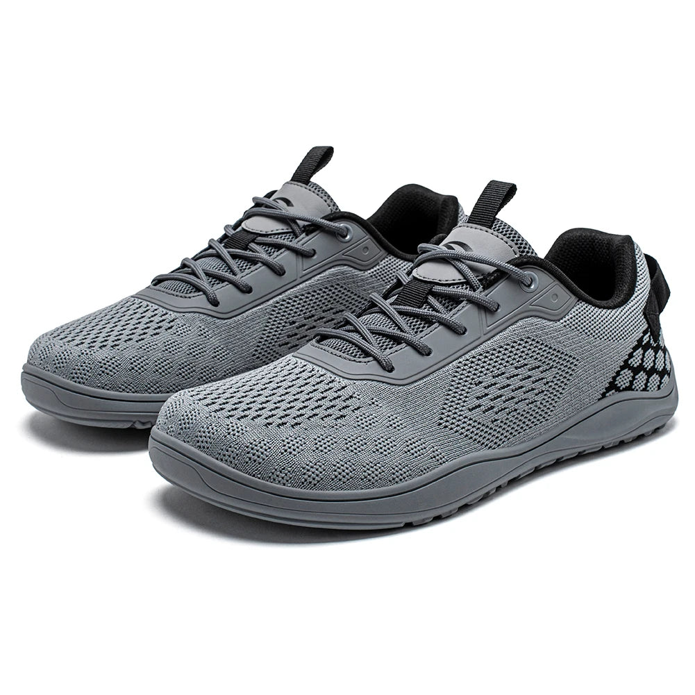 HOBIBEAR knit barefoot shoes; gray unisex zero-drop sneakers with breathable knit upper, pair