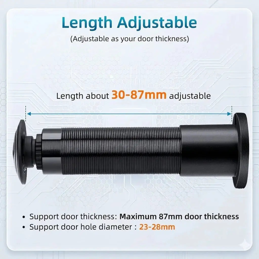 Simples Market black 3MP 2K WiFi video door peephole camera, length adjustable 30–87mm
