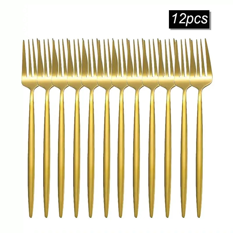 Stainless Steel Gold Tableware Fork Set 8 12 16 Pieces Dinner Forks Salad Forks Fruit Forks For Restaurant Banquet