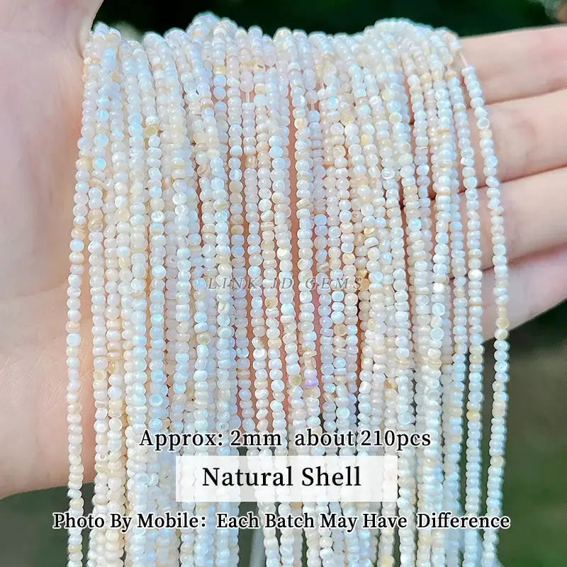Natural shell beads, 2mm irregular smooth spacers in pearl white, about 210 pcs, Simples Market