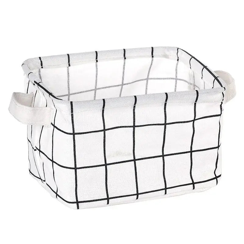 Simples Market linen storage basket with black grid pattern, white fabric desktop organizer with handles