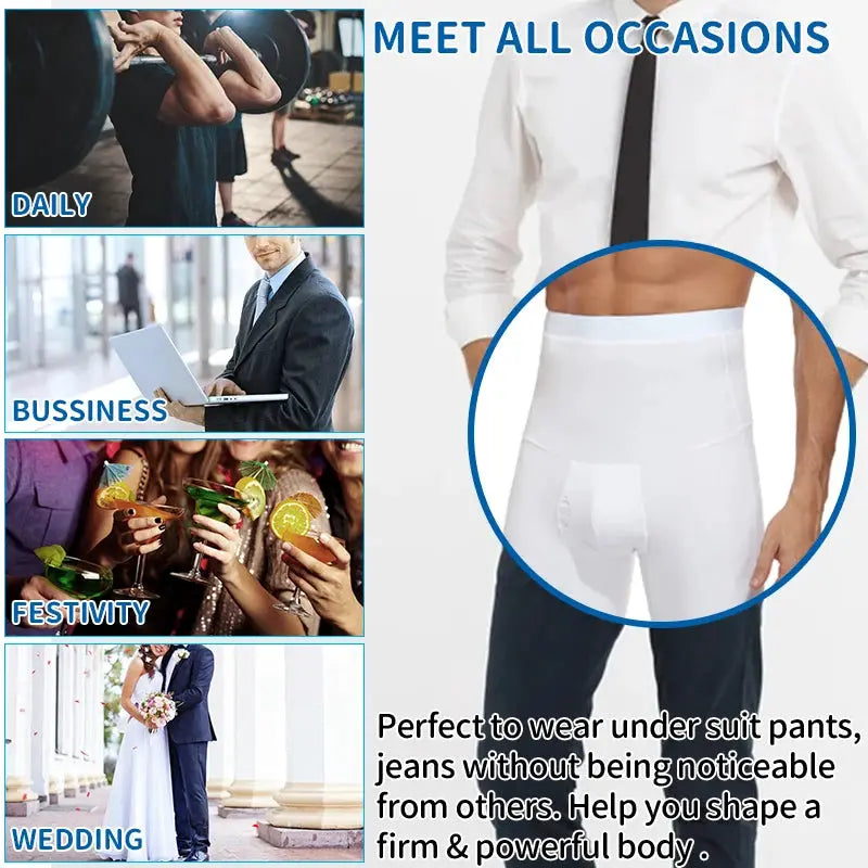 Men's white high-waist tummy-control compression shorts for body shaping