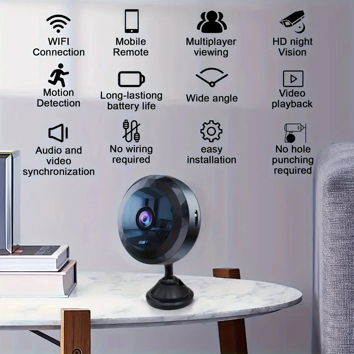 Wireless Mini WiFi Security Camera With Night Vision Motion Detection Rechargeable Battery Easy To Mount App Controlled